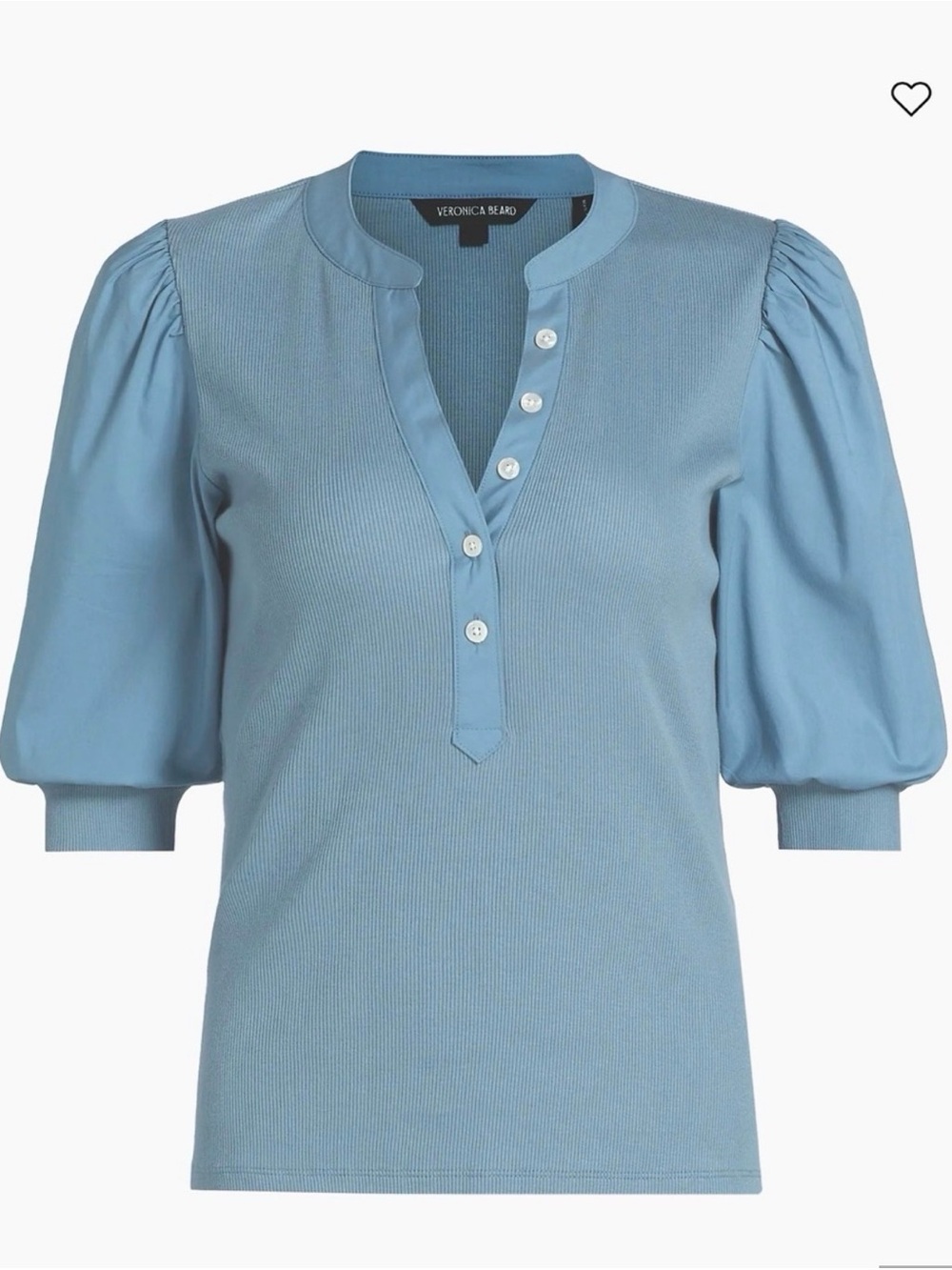 NWOT Veronica Beard Light Blue Puff-Sleeve  Top